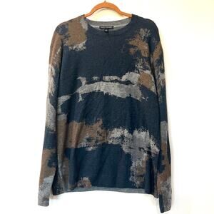 Men’s Autumn Cashmere 100% cashmere sweater XL camo navy brown print